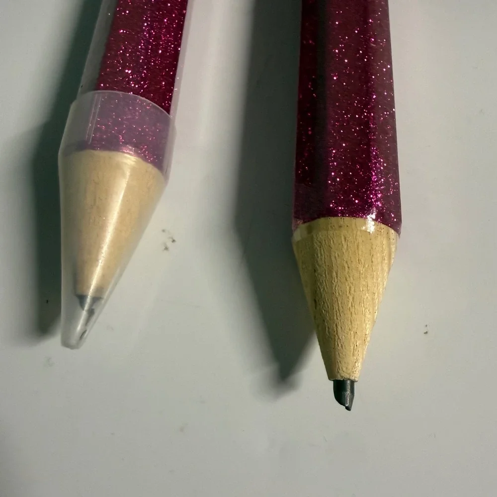 Set of 2 Jumbo Pink Glitter Pencils Novelty Oversized Prop Teacher Gift Magenta